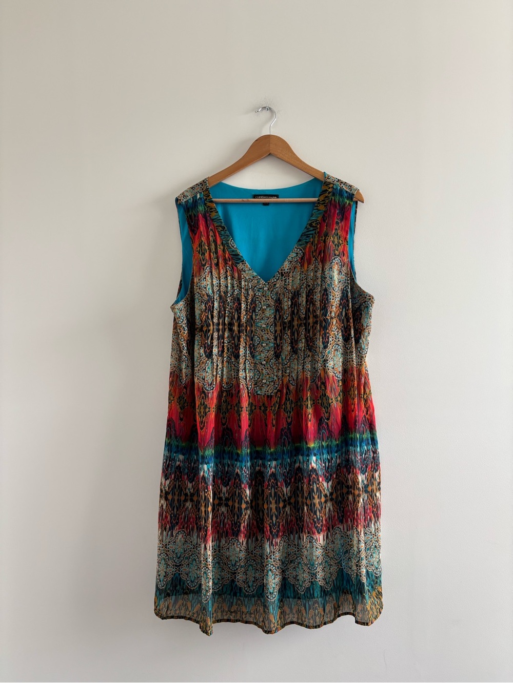 Chris McLaughlin Dress Colorful Pintuck Sleeveless V-Neck 22W Southwestern Boho